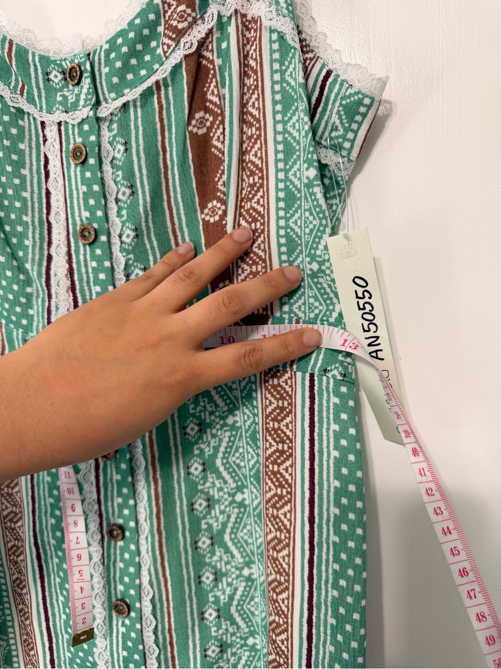 Striped Green Patterned Button-Front Mini Dress - Picture 9 of 10
